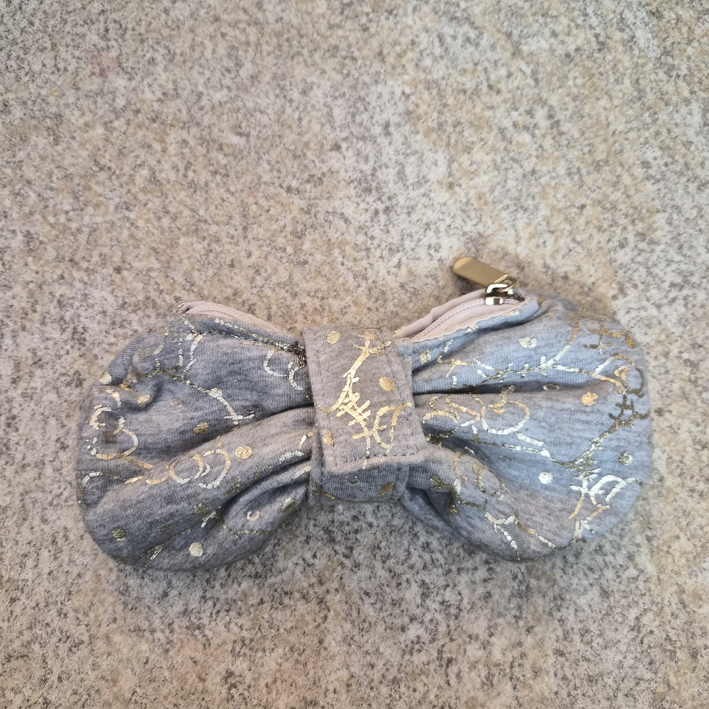 Hello Kitty Gray and Gold Bow Cosmetic Bag